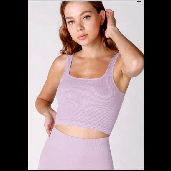 NEW Lavender Frost Ribbed Square Neck Crop Top - Picture 1 of 4